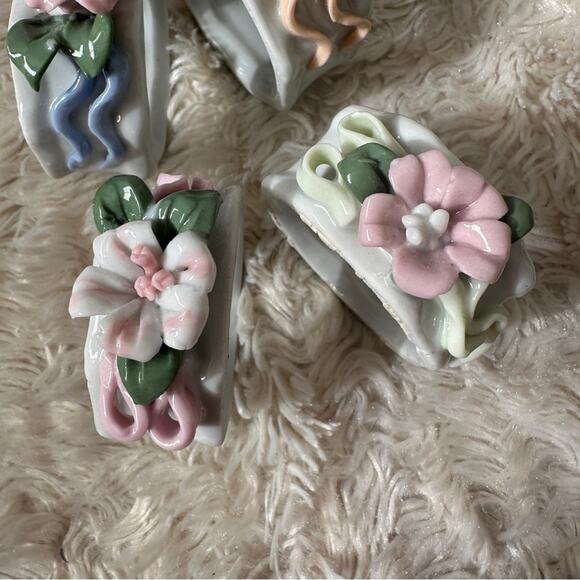 Set of Six Vintage Napkin Rings Pastel Floral Fine China Ceramic Pastel Garden - Picture 7 of 9
